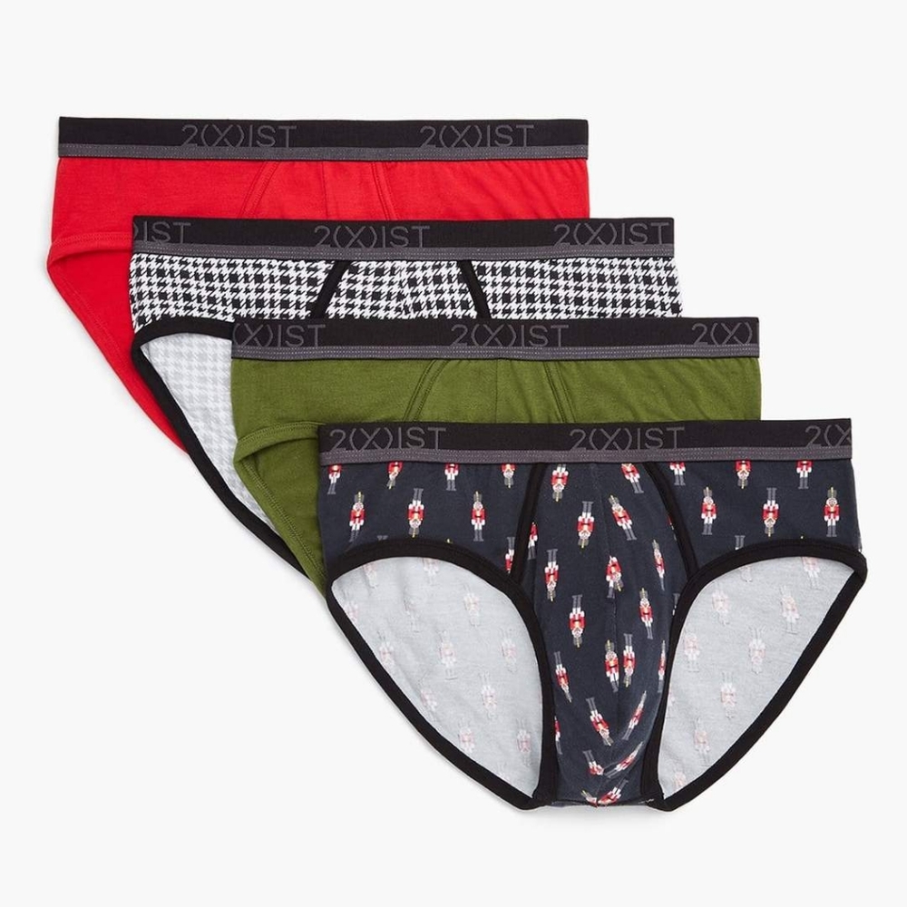 2xist Cotton Stretch No Show Brief 3+1 Bonus Pack Nutcracker Solid Christmas